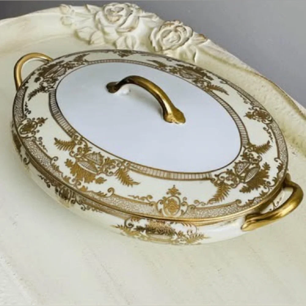 Noritake VINTAGE  Gold FLEURGOLD SERVING BOWL WITH LID NO. 37531